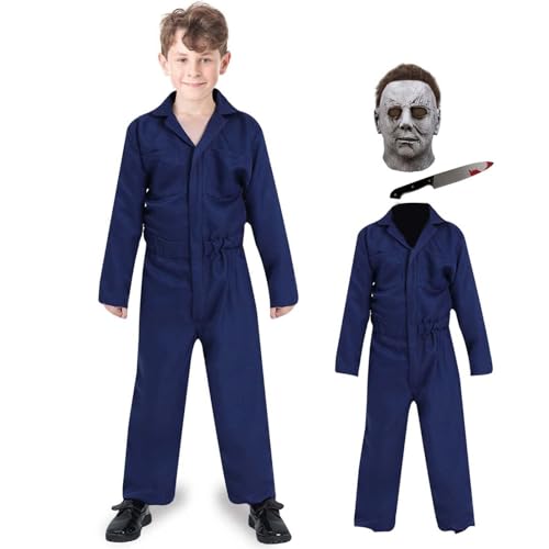 Goloxou Michael Kostüm für Kinder Mike Maske Gruselige Vollkopfmaske mit Plastikmesser für Kinder Halloween Karneval Cosplay (M) von Goloxou
