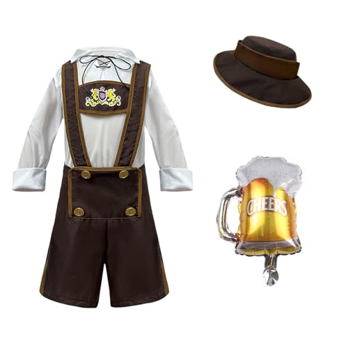 Goloxou Oktoberfest Kostüm Kinder Lederhosen Kostüme Jungen Deutsch Outfit Kleider Mädchen Bier Festival Anzug Halloween Cosplay (Boy, M) von Goloxou