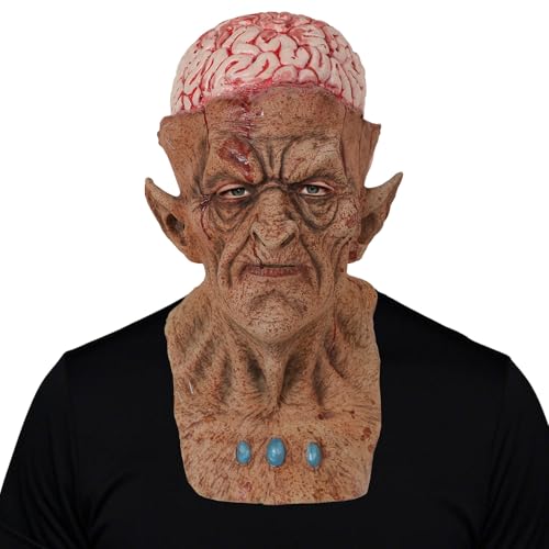 Goloxou Zombie Alter Mann Maske Realistische Gruselige Menschliche Gesichtsmaske Faltige Gehirne Vollkopfmasken für Halloween Maskenball Kostüm Requisiten von Goloxou
