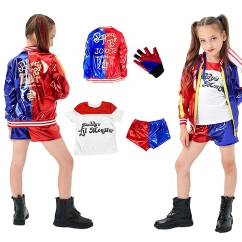 Goloxou Quinn Kleid Mädchen Harley Kleidung Mädchen Quinn Kostüm Geeignet für Halloween Karneval Rollenspiel (140) von Goloxou