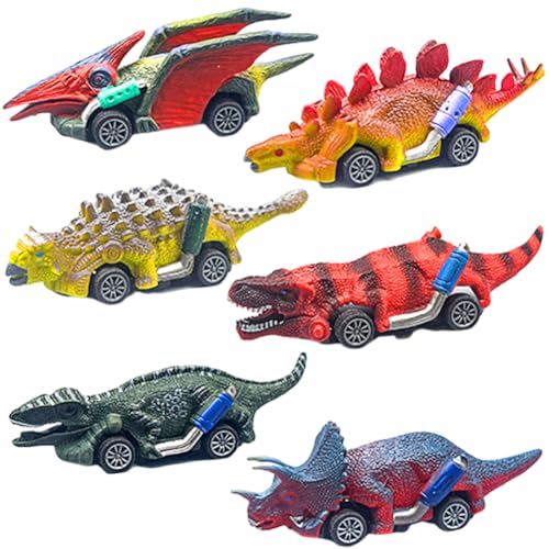 GomEi Dinosaurier Spielzeug, 6Pcs Auto Dinosaurier Spielzeug Dinosaurier Auto zurückziehen Realistisches Dinosaurs Spielset Dinosaurier Auto zurückziehen Kinder für Jahre Junge Dino Auto Geschenke von GomEi