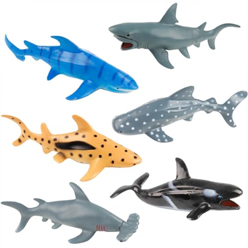 GomEi Hai Tiere Figuren Set, 6PCS Meerestier Figuren Spielzeug Hai Spielzeug Ocean Spielfiguren Spielzeug Meer Tier Badespielzeug für Kinder, zum Spielen oder als Deko von GomEi
