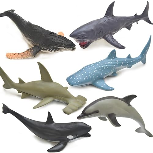 GomEi Meerestiere Figuren, 6PCS Hai Tiere Figuren Set Ocean Spielfiguren Spielzeug Hai Spielzeug Meer Tier Badespielzeug Figure Badewannenspielzeug für Kinder, zum Spielen oder als Deko von GomEi