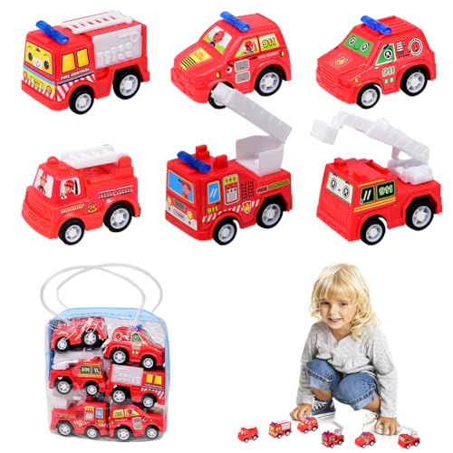 GomEi Mini-Feuerwehrauto, 6PCS Feuerwehrauto Auto Spielzeug Set Mini Pull Back Toy Car Mini Spielzeugautos Modellauto Mini Cars Set für 3+ Jahre Mädchen Jungen Kinder Spielzeug, Zufälliger Stil von GomEi