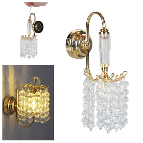 1:12 Mini Puppenhaus Wandlampe Puppenhaus Zubehör, Puppenhaus Lampe Miniatur Licht Gold Perlen LED Lampe Puppenhaus Lichter für Schlafzimmer Wohnzimmer Deko Puppenhaus-Möbel 1:12 Mini Puppenhaus Wandlampe Puppenhaus Zubehör, Puppenhaus Lampe Miniatur Licht Gold Perlen LED Lampe Puppenhaus Lichter für Schlafzimmer Wohnzimmer Deko Puppenhaus-Möbel von Gonetre