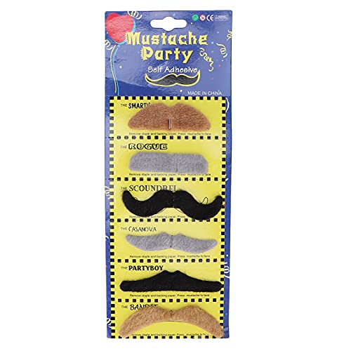Gonetre 6 Pack Gefälschten Schnurrbart Stick auf Gefälschten Bart für Männer Frauen, Selbstklebender Schnurrbart, Halloween Kostümkostüm Accessoire Erwachsene Neuheit Witz für Männer von Gonetre