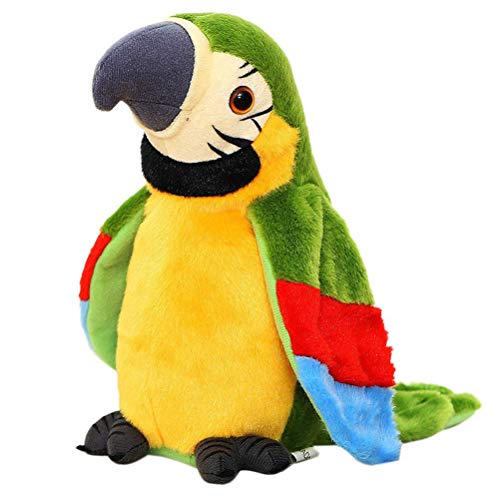 Gonetre Elektrisch Sprechend Papagei Plüsch Spielzeug Interaktive Wiederholungen, was Sie Sagen, Shakes Body Wings Fun für Baby Familienfreunde Weiche Plüschmaterial 12x11x22cm (Gelbgrün) von Gonetre