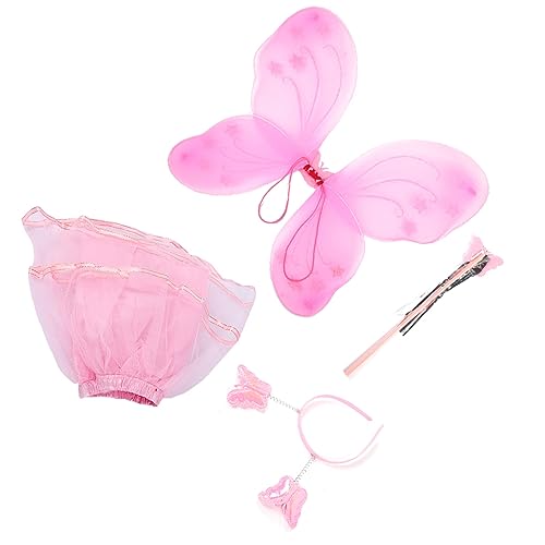 Gonetre Feen-Schmetterlingsflügel-Kostümset mit Zauberstab, Stirnband, Rock, Weichem Stoff, Gaze-Netz, Blau, Gelb, Rosa, Lila, 38 (Einzelschichtflügel 4-teilige Set) von Gonetre