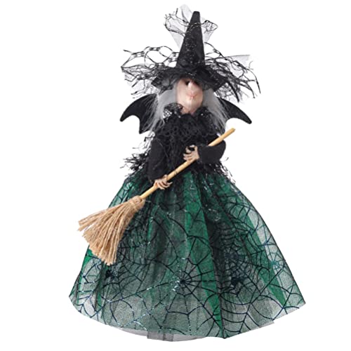 Gonetre Halloween Hexenpuppe Elegant Mysterious Desktop Ornament mit Spinnennetzrock für Halloween Weihnachtsdekor Schwarz Grün 28.8x21cm (Grün) von Gonetre