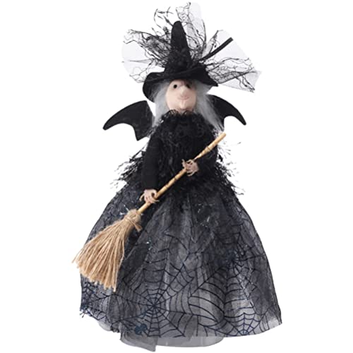 Gonetre Halloween Hexenpuppe Elegant Mysterious Desktop Ornament mit Spinnennetzrock für Halloween Weihnachtsdekor Schwarz Grün 28.8x21cm (Schwarz) von Gonetre