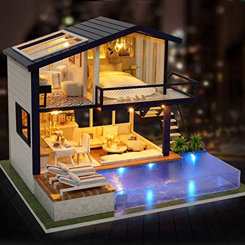 Miniatur-Holzvilla mit Swimmingpool, DIY-Puppenhaus-Bausatz, Moderner Stil, Montagespielzeug, für Heimdekoration Miniatur-Holzvilla mit Swimmingpool, DIY-Puppenhaus-Bausatz, Moderner Stil, Montagespielzeug, für Heimdekoration von Gonetre