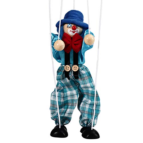 Zugschnurpuppe, Lustige Bunte Zugschnurpuppe, Vintage-Clown-Holzpuppe, Schnurmarionetten, Handpuppe, Bastelspielzeug, Gemeinsame Aktivitätspuppe, Kindergeschenke (Blau) von Gonetre