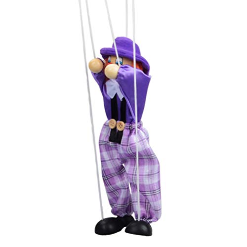 Zugschnurpuppe, Lustige Bunte Zugschnurpuppe, Vintage-Clown-Holzpuppe, Schnurmarionetten, Handpuppe, Bastelspielzeug, Gemeinsame Aktivitätspuppe, Kindergeschenke (lila) von Gonetre