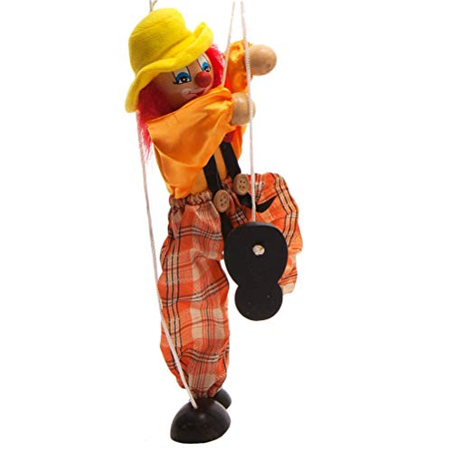 Zugschnurpuppe, Lustige Bunte Zugschnurpuppe, Vintage-Clown-Holzpuppe, Schnurmarionetten, Handpuppe, Bastelspielzeug, Gemeinsame Aktivitätspuppe, Kindergeschenke (orange) von Gonetre