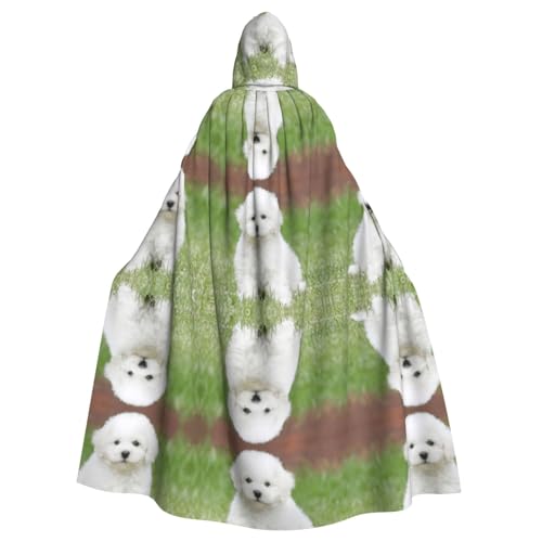 Gongjuy Bichon Frisé-Hunde-Umhang für Erwachsene, Party-Umhang, Bekleidungszubehör, Halloween-Zauberer, Übergröße, Horror-Umhang mit Kapuze von Gongjuy