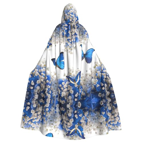 Gongjuy Blaue Schmetterlinge, weiße Blumen, Partyumhang für Erwachsene, Halloween, Zauberer, Übergröße, Horror-Umhang mit Kapuze Gongjuy Blaue Schmetterlinge, weiße Blumen, Partyumhang für Erwachsene, Halloween, Zauberer, Übergröße, Horror-Umhang mit Kapuze von Gongjuy