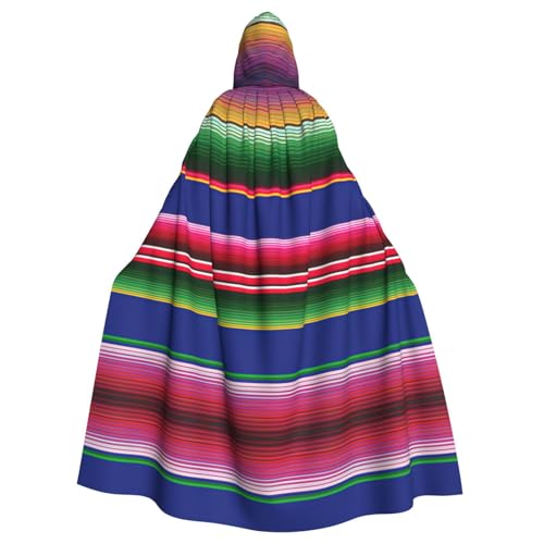 Gongjuy Bunte mexikanische Streifen für Erwachsene, Party-Umhang, Bekleidungszubehör, Halloween-Zauberer, Übergröße, Horror-Umhang mit Kapuze von Gongjuy