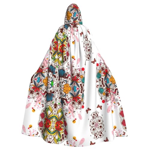 Gongjuy Bunter Blumen- und Schmetterlings-Umhang für Erwachsene, Party-Umhang für Erwachsene, Halloween, Zauberer, Übergröße, Horror-Umhang mit Kapuze von Gongjuy