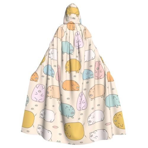 Gongjuy Farbenfroher süßer Party-Umhang mit Schweinchen für Erwachsene, Halloween-Zauberer, Übergröße, Horror-Umhang mit Kapuze von Gongjuy