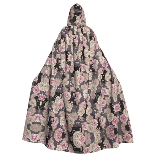Gongjuy Katzen-Blumen-Verzierung für Erwachsene, Party-Umhang, Bekleidungszubehör, Halloween-Zauberer, Übergröße, Horror-Umhang mit Kapuze von Gongjuy