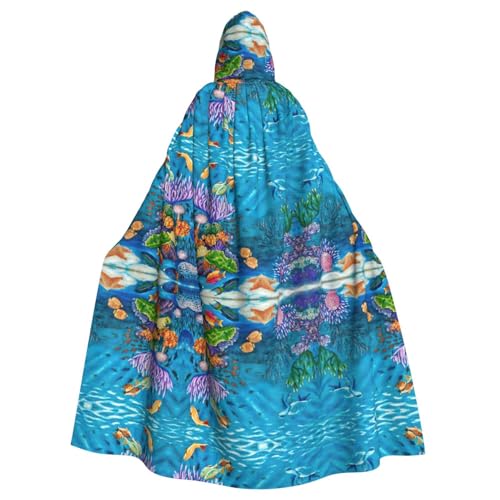 Gongjuy Ocean Sea Turtle Tropical Fish Seestern Adult Party Cloak Clothing Accessories, Adult Halloween Wizard Plus Size Hooded Horror Cloak von Gongjuy