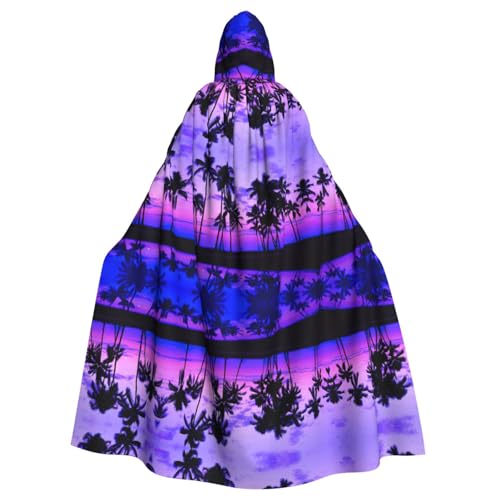 Gongjuy Palmen-Umhang mit violettem Sonnenuntergang für Erwachsene, Party-Umhang für Erwachsene, Halloween, Zauberer, Übergröße, Horror-Umhang mit Kapuze von Gongjuy