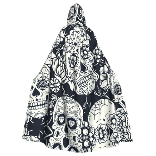 Gongjuy Party-Umhang mit floralem Totenkopf für Erwachsene, Halloween-Zauberer, Übergröße, Horror-Umhang mit Kapuze von Gongjuy