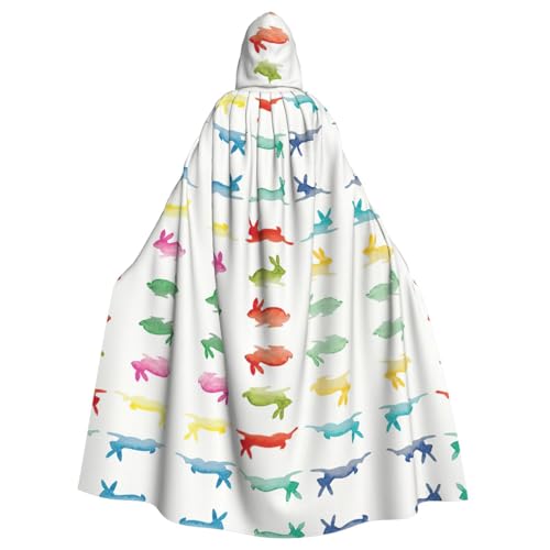 Gongjuy Regenbogen-Kaninchen-Partyumhang für Erwachsene, Halloween-Zauberer, Übergröße, Horror-Umhang mit Kapuze von Gongjuy