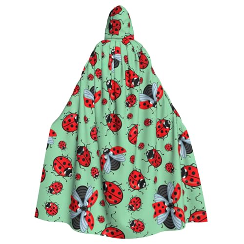 Gongjuy Roter Marienkäfer auf blauem Hintergrund, Party-Umhang für Erwachsene, Halloween, Zauberer, Übergröße, Horror-Umhang mit Kapuze von Gongjuy