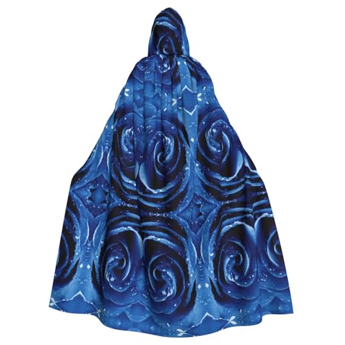 Gongjuy Schöner blauer Rosen-Umhang für Erwachsene, Party-Umhang, Bekleidungszubehör, Halloween-Zauberer, Übergröße, Horror-Umhang mit Kapuze von Gongjuy