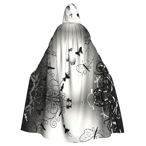 Gongjuy Schwarz-graue Schmetterlinge für Erwachsene, Party-Umhang, Bekleidungszubehör, Halloween-Zauberer, Übergröße, Horror-Umhang mit Kapuze von Gongjuy