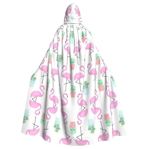 Gongjuy Tropischer Flamingo, niedlicher Kaktus, Partyumhang für Erwachsene, Zubehör, Halloween-Zauberer, Übergröße, Horror-Umhang mit Kapuze von Gongjuy