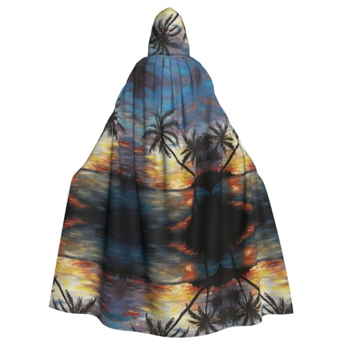 Gongjuy Tropischer Sonnenuntergang für Erwachsene, Party-Umhang, Bekleidungszubehör, Halloween-Zauberer, Übergröße, Horror-Umhang mit Kapuze von Gongjuy