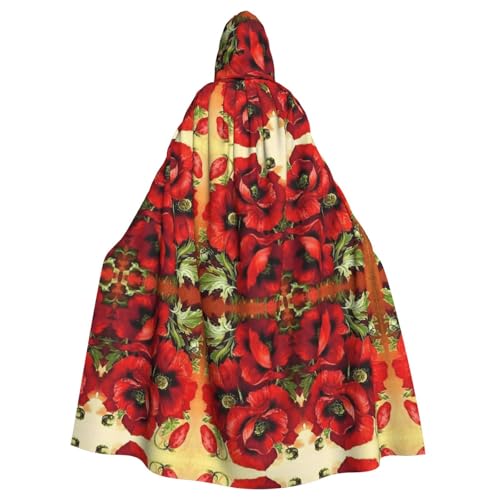 Gongjuy Wunderschöner roter Mohnblumen-Umhang für Erwachsene, Party-Umhang für Erwachsene, Halloween, Zauberer, Übergröße, Horror-Umhang mit Kapuze von Gongjuy
