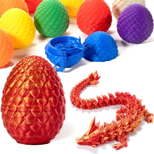 Goniome 3D-Gedruckter Drache im Ei, 3D-Gedruckter Drache-Zappelspielzeug, voll beweglicher Drache, Kristalldrache im Ei, Erwachsene Zappelspielzeug für Autismus/ADHS (Rot) von Goniome