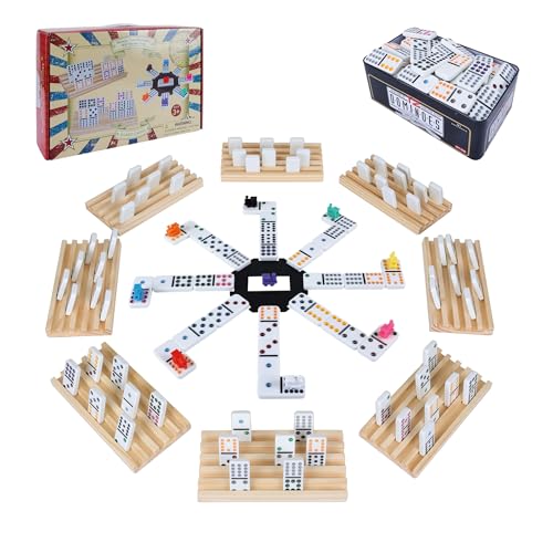 Gonoelec Mexikanisches Zug-Dominostein-Set mit 8 Holztabletts/Rack/Halterung, 91 Fliesen, doppeltes 12 Domino-Spielset mit Blechbox, klassische Brettspiele für Kinder, Erwachsene und Familien Gonoelec Mexikanisches Zug-Dominostein-Set mit 8 Holztabletts/Rack/Halterung, 91 Fliesen, doppeltes 12 Domino-Spielset mit Blechbox, klassische Brettspiele für Kinder, Erwachsene und Familien von Gonoelec