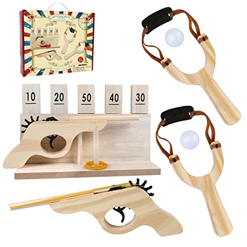 Hölzerne Gummiband Pistole (Schrotflinte) Outdoor Pistole und Katapult Spiel mit Nummer Ziel Stand Sling Shot Jagd Schießen Schleudern Geschenke für Kinder, Erwachsene, Jugendliche und Familie Party von Gonoelec
