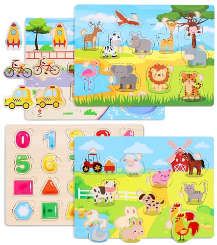 Gontence 4er-Set Holzpuzzle - Spielzeug 2 3 Jahre - Montessori Spielzeug ab 1 Jahr - Puzzle Holzspielzeug Kinderspielzeug Motorikspielzeug Steckpuzzle von Gontence