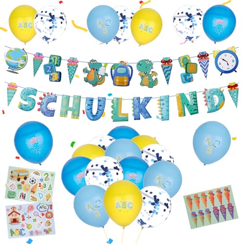 2025 Einschulung Deko Set Junge - SCHULKIND Girlande + 3 Band Schuleinführung Deko+22 Luftballons + 3 Aufkleber + Ballon Zubehör Komplettset für Partysaison zum Schulanfang Schule Büro 2025 Einschulung Deko Set Junge - SCHULKIND Girlande + 3 Band Schuleinführung Deko+22 Luftballons + 3 Aufkleber + Ballon Zubehör Komplettset für Partysaison zum Schulanfang Schule Büro von GooDengFull