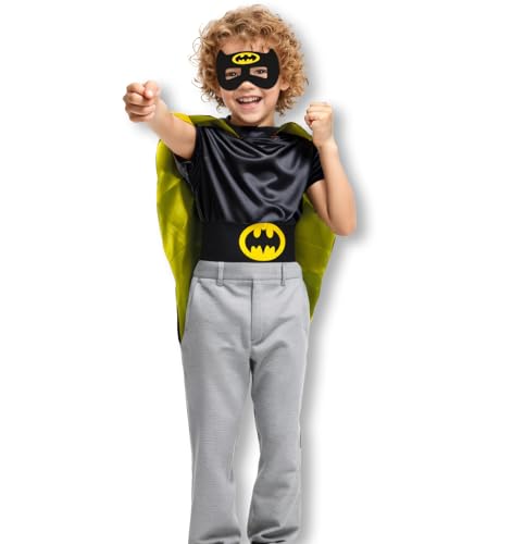 GooLich superhelden kostüme für kinder Bat-man kostüm kinder beinhaltet Bat-man Maske Cape Gürtel, passend für Körpergröße 95-130cm, faschingskostüm junge von GooLich