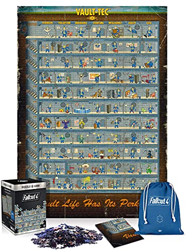 Good Loot Fallout 4 Perk Poster - 1000 Teile Puzzle für Erwachsene und Kinder ab 14 Jahren - 68x48cm Gaming Puzzle Poster und Tragetasche - Fallout Merchandise von Good Loot