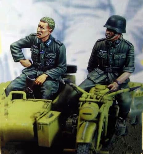 1/35 WWII German Motorcycle Driver and Soldier Resin Model Kit Unbemalte und unmontierte Miniaturteile aus Resin (2 Männer, ohne Motorrad) // E7D2a-1 von GoodYouth