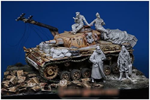 GoodYouth 1/35 WWII German Tank Soldier Resin Soldier Model Unmontiertes und unbemaltes Miniatur-Figurenset (5 Personen + Gepäck, kein Panzer) //Ky4-91 von GoodYouth