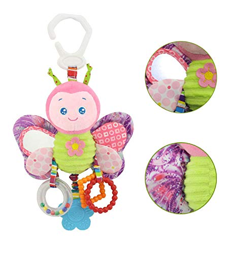 Gutsbox Baby Spielzeug, Hochwertiges Kleinkindspielzeug Plüschrassel mit Ringen zum Beißen, Greifen und Knistern, Spiegel für Babys Kleinkinder - ab 0-24 Monat von Gutsbox