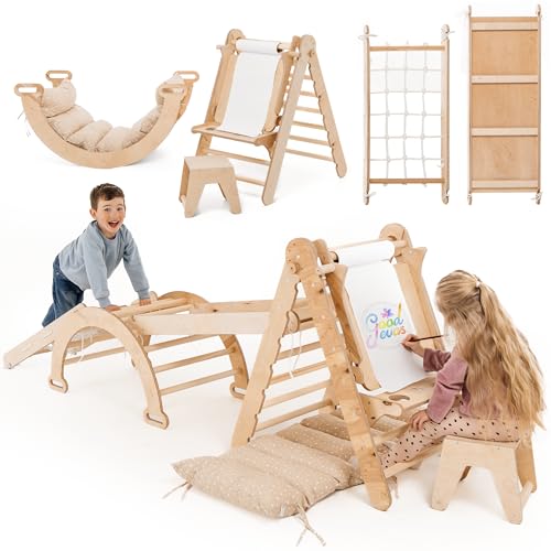 Goodevas 6-in-1 Indoor Klettergerüst für Kleinkinder - Dreiecksleiter, Bogen & Kletterrampe & Netz & Kissen, Kunstzusatz, Montessori Klettergerüst, Kinder Holzspielplatz für Kids von 1-5 Jahren Goodevas 6-in-1 Indoor Klettergerüst für Kleinkinder - Dreiecksleiter, Bogen & Kletterrampe & Netz & Kissen, Kunstzusatz, Montessori Klettergerüst, Kinder Holzspielplatz für Kids von 1-5 Jahren von Goodevas