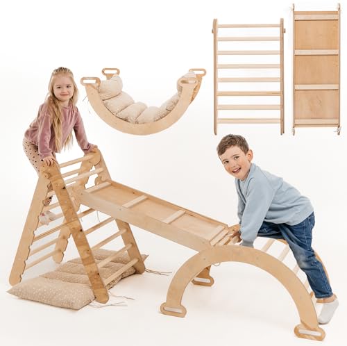 Extra Groß 4-in-1 Indoor Klettergerüst für Kleinkinder - Dreiecksleiter, Kletterbogen & Kletterrampe & Kissen, Montessori Klettergerüst, Kinder Holzspielplatz, für Kinder von 1-5 Jahren Extra Groß 4-in-1 Indoor Klettergerüst für Kleinkinder - Dreiecksleiter, Kletterbogen & Kletterrampe & Kissen, Montessori Klettergerüst, Kinder Holzspielplatz, für Kinder von 1-5 Jahren von Goodevas