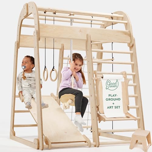 Verbessertes Holz Klettergerüst Indoor – Montessori Indoor-Spielplatz mit Rutsche, Kletterwand, Kletterseil & Kunst hinzufügen – Stabiles Montessori Kletterdreieck für Kinder von 3 bis 8 Jahren Verbessertes Holz Klettergerüst Indoor – Montessori Indoor-Spielplatz mit Rutsche, Kletterwand, Kletterseil & Kunst hinzufügen – Stabiles Montessori Kletterdreieck für Kinder von 3 bis 8 Jahren von Goodevas