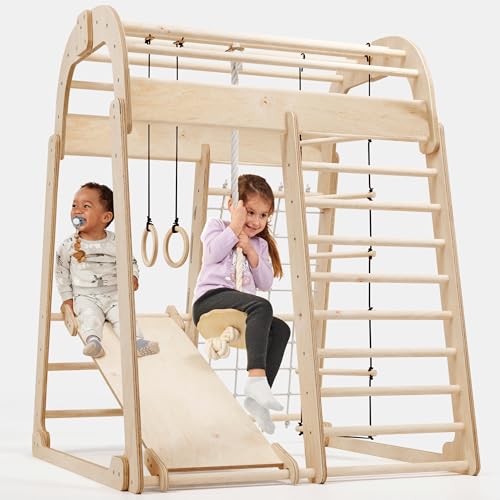 Wooden Kids Climbing Frame Indoor – Montessori Playground with Slide, Climbing Wall & Rope Ladder – Enhanced Montessori Gym for Children Ages 3 to 8 Wooden Kids Climbing Frame Indoor – Montessori Playground with Slide, Climbing Wall & Rope Ladder – Enhanced Montessori Gym for Children Ages 3 to 8 von Goodevas