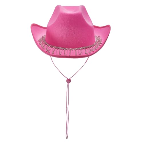 Goodfugui Pailletten-Hut für Cowboy-Cowgirl, breite Krempe, Glitzer-Hut für Erwachsene, Kostümparty, Cosplay-Zubehör (C2-Pink, Einheitsgröße) von Goodfugui