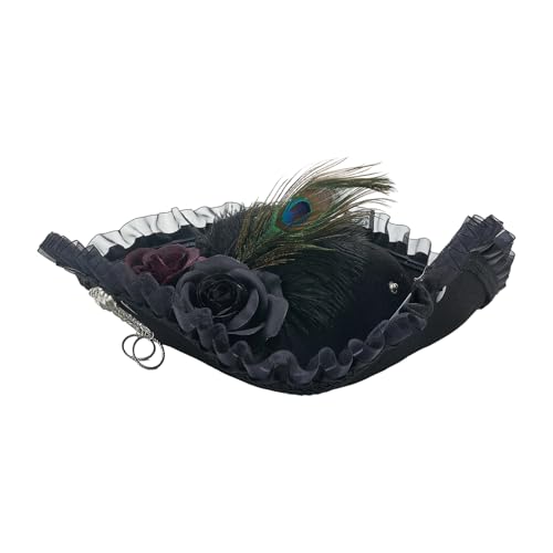 Goodfugui Piratenhut aus Kunstleder, Deluxe, kolonialer Dreispitz für Erwachsene, Verkleidung/Motto-Kostümparty/Cosplay-Zubehör (B-Schwarz, Einheitsgröße) von Goodfugui